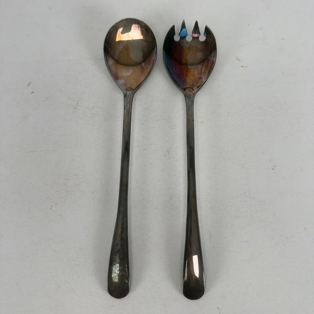 Vintage FB Rogers Italy Silver Plated Salad Serving Spoon Fork Set Patina